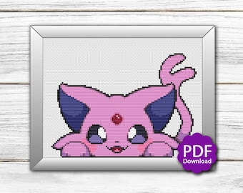 Popup Espeon - Pokemon - Cross Stitch Pattern PDF Downloadable