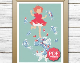 Ponyo Water Fish Dance - Cross Stitch Pattern PDF Downloadable