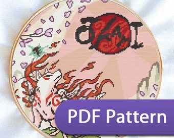 Amaterasu Sunset - Okami - Modèle de point de croix PDF téléchargeable