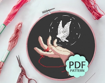 Red String Butterfly - Heaven&#39;s Official Blessing - Cross Stitch Pattern PDF Downloadable
