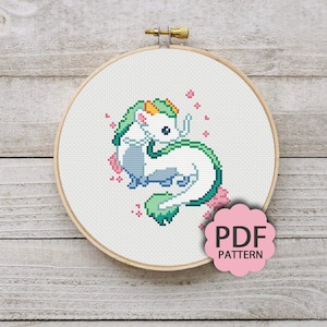 Chibi Cute Haku Dragon - Spirited Away - Cross Stitch Pattern PDF Downloadable