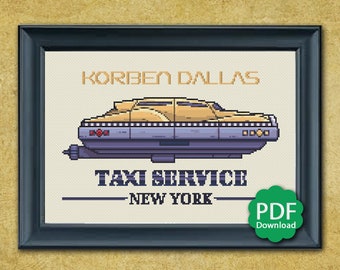Service de taxi Korben Dallas - Le cinquième élément - Modèle de point de croix PDF téléchargeable