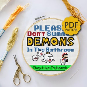 Please Don&#39;t Summon Demons - Mario - Cross Stitch Pattern PDF Downloadable