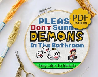 Please Don't Summon Demons - Mario - Cross Stitch Pattern PDF Downloadable