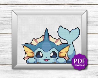 Popup Vaporeon - Pokemon - Cross Stitch Pattern PDF Downloadable