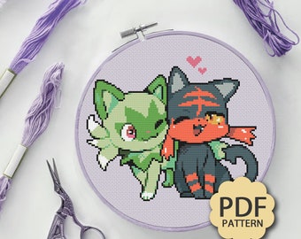 Litten and Sprigatito - Pokemon - Cross Stitch Pattern PDF Downloadable