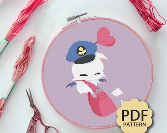 Cute Mail Moogle - FFXIV FF14 - Cross Stitch Pattern PDF Downloadable