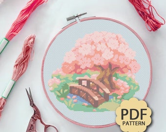 Cerezo diminuto - Naturaleza - Patrón de punto de cruz PDF descargable