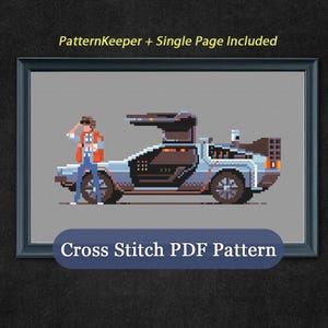 Marty with DeLorean - Back To The Future - Cross Stitch Pattern PDF Downloadable