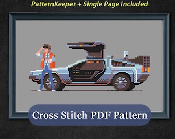 Marty con DeLorean - Regreso al futuro - Patrón de punto de cruz PDF descargable