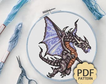 Bahamut - FFV Pixel Summon - Patrón de punto de cruz PDF descargable