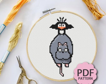 Chibi Cute Bird and Baby Mouse - Spirited Away - Cross Stitch Pattern PDF Downloadable