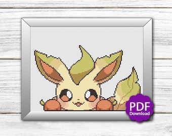 Popup Leafeon - Pokemon - Cross Stitch Pattern PDF Downloadable