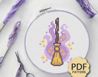 Cute Magical Broom - Cross Stitch Pattern PDF Downloadable