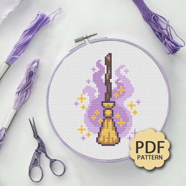 Witch on Broom Cross Stitch UK