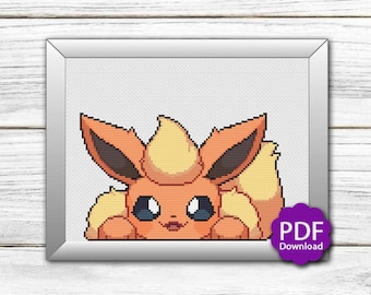Popup Flareon - Pokemon - Cross Stitch Pattern PDF Downloadable