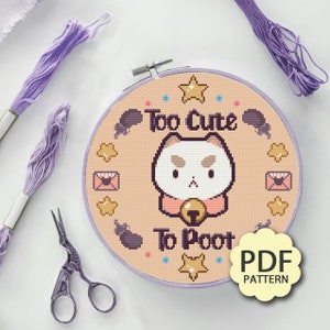 Too Cute To Poot - Bee and Puppycat - Cross Stitch Pattern PDF Downloadable