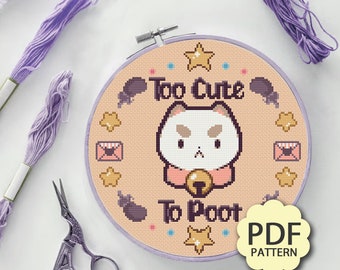 Too Cute To Poot - Abeille et chiot - Modèle de point de croix PDF téléchargeable