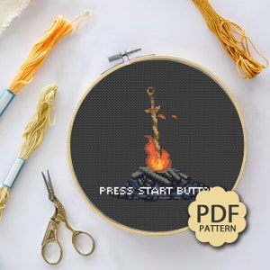 Press Start Bonfire - Dark Souls - Cross Stitch Pattern PDF Downloadable
