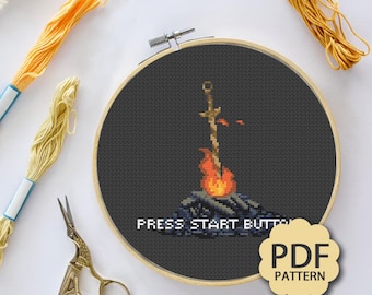 Pulsa Iniciar Hoguera - Dark Souls - Patrón de punto de cruz en PDF descargable