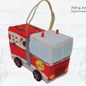 3D Firetruck ornament-Felt Firetruck pattern-Holiday Ornament-Firetruck SVG-Firetruck PDF pattern-LED Ornament-Handmade Gift