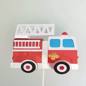 Red Fire Truck Cake Topper- 6inch Cake Topper-2D light up Firetruck-Perfect for Fireman Birthday-Fireman Party Decor-Fire Engine Cake Topper