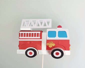 Red Fire Truck Cake Topper- 6inch Cake Topper-2D light up Firetruck-Perfect for Fireman Birthday-Fireman Party Decor-Fire Engine Cake Topper
