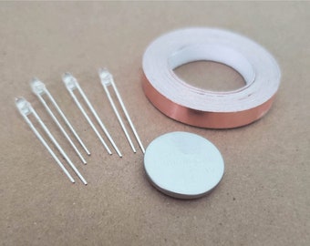 LED Paper Circuit Kit-contains 4 3mm yellow flickering LEDS-12ft Conductive Copper Tape-1 CR2032 Coin Cell Battery