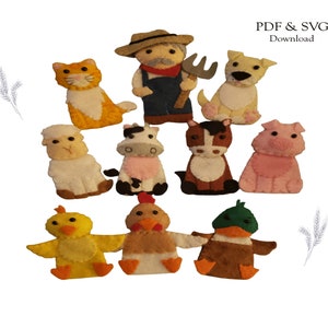 Felt Farm Animal Sewing Pattern-Farm Finger Puppet Pattern-Farm Animal SVG-Finger Puppet PDF-Felt Finger Puppets