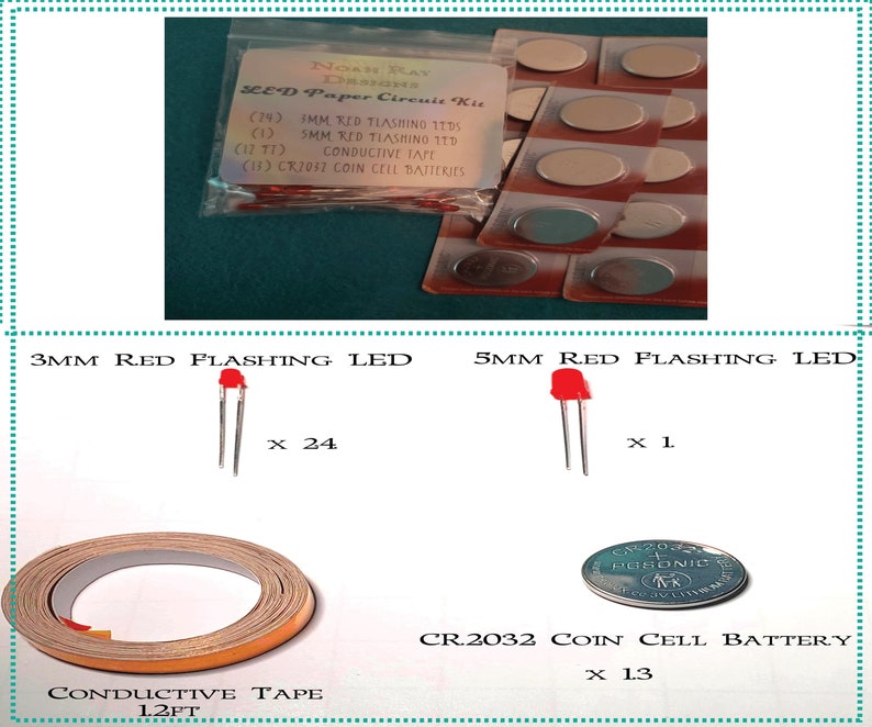 LED Paper Circuit Kit24 3mm Red Flashing LEDS1 5mm Red Flashing LED