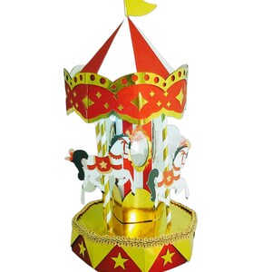 Decorazione per torta a forma di giostra da circo, centrotavola da circo, giostra 3D, decorazioni da circo, perfetta per una festa a tema circo, compleanno a forma di giostra