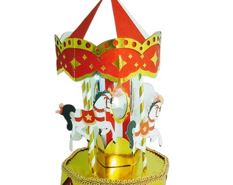 Circus Carousel Cake Topper, Circus Centerpiece, 3D Carousel, Circus Decorations, Perfect for a Circus Themed Party, Carousel Birthday