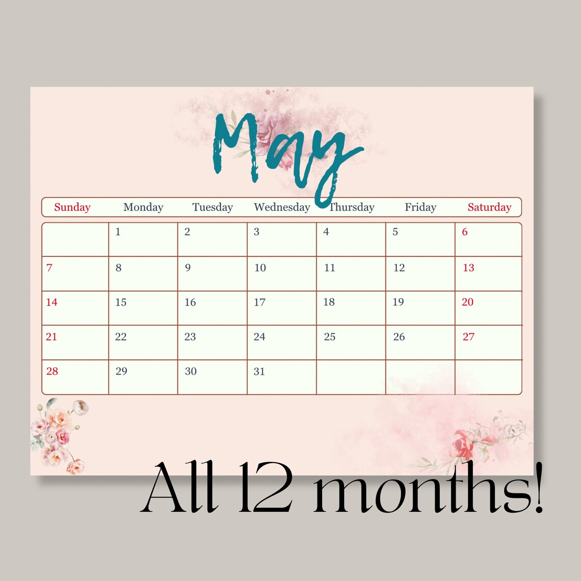 Printable 2023 Calendar, Printable Monthly Calendar 2023, Printable ...