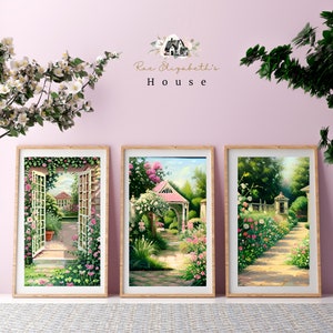 Pink Pastel Garden Print, Watercolor Art, Watercolor Garden Art, Vintage Print, Digital Art Printable, Vintage Garden Print, Vintage Garden