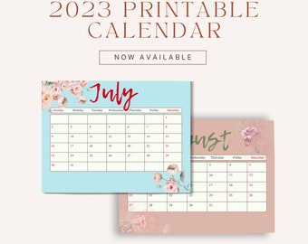 Druckbarer Kalender 2023, Druckbarer Kalender 2023, Druckbarer Kalender 8x11, Druckbarer Monatskalender 2023, Eleganter Kalender