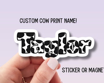 Cow print name sticker Personalized Custom Name Stickers Name magnet Water bottle sticker best friend gift Tumbler stickers Cow letters