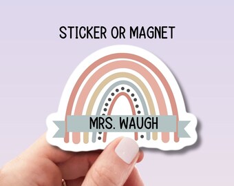 Teacher gift back to school teacher name sticker custom name sticker personalized teacher name boho rainbow water bottle sticker magnet gift