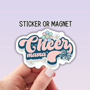 Retro Cheer mom sticker, cheerleader magnet, cheer life, magnet, water bottle sticker, tumbler, tumbling, gift for mom, mom sticker, heart