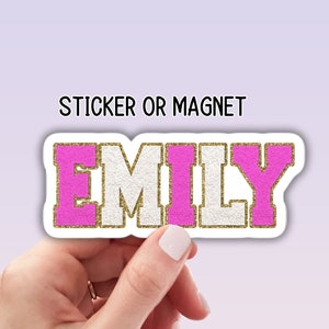 Chenille name letters Varsity name sticker Personalized name stickers Custom Name magnet Preppy name kids name stickers Water bottle name