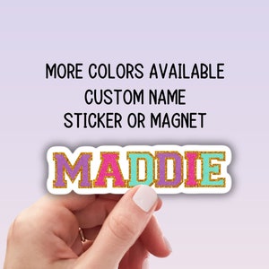 Chenille name sticker Varsity font kids name sticker personalized sticker Locker Magnet Water bottle name sticker Chenille patch Custom