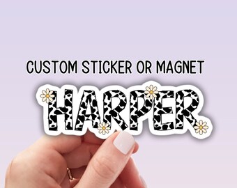 Cow print name sticker Personalized Custom Name Stickers Name magnet Water bottle sticker best friend gift Tumbler stickers Cow letters