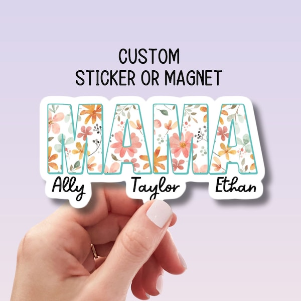 Personalized mama sticker name sticker floral boho sticker mom sticker kids mommy name magnet Retro font new mom gift Floral Mother's day