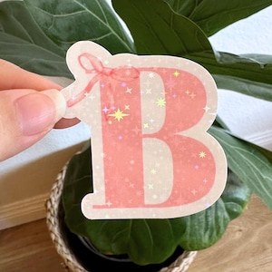 Coquette Monogram Sticker For Girly Girl ribbon bow Initial sticker Pink Coquette Sticker For Laptop Trendy girl gift magnet kids name