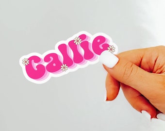 Retro Custom Daisy Name Sticker Retro Groovy Name Sticker Personalized Laptop Sticker Daisy name Water Bottle Name magnet Floral Name