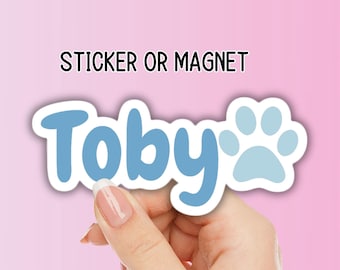 Custom pet name sticker personalized pet sticker dog name sticker cat name label magnet dog mom gift paw print cat mom pet food label