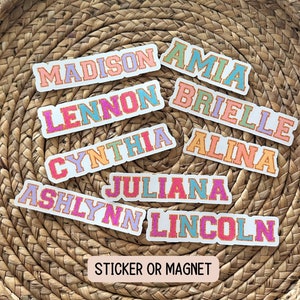 Custom name sticker Chenille name Varsity font kids name sticker personalized sticker Locker Magnet Water bottle name sticker Chenille patch