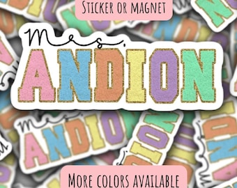 Chenille letters, Varsity name sticker, Personalized name stickers, Custom Name Stickers, Preppy name, kids name stickers, Teacher gift name