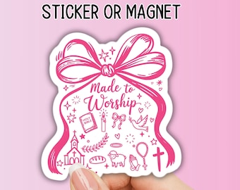 Coquette Christian sticker made to worship God y bible verse faith gift for her magnet Psalm  water bottle lap top quote pink bow