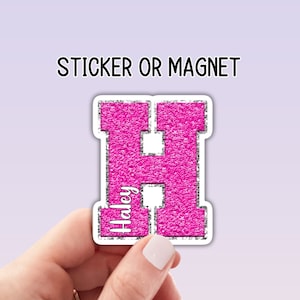Chenille Name sticker Water bottle sticker Chenille letter Varsity name Personalized name sticker Custom kids name sticker Locker magnet