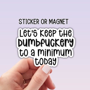 Lets keep the dumbfuckery to a minimum Funny magnet Sticker Funny Meme Decal Water Bottles Laptop Tumbler phone case gift nurse sticker